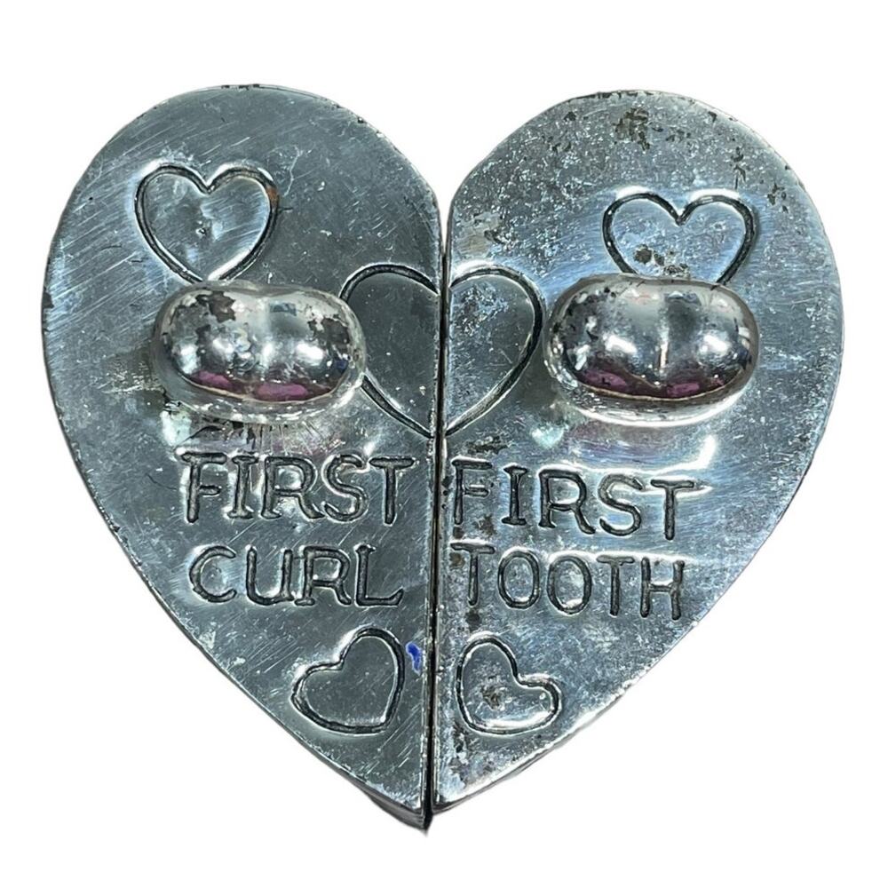 Baby Keepsake Trinket Box Antique Silverplated Vintage‎ First Curl Tooth Velvet